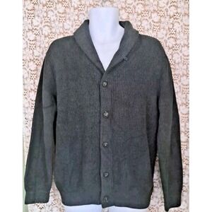 L.O.G.G. Men's Knit Shawl Neck Sweater Size M Dk. Gray Long Sleeve Button Front